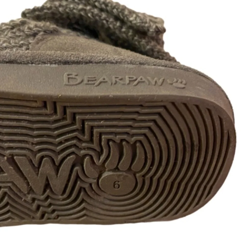 BearPaw Knit Tall Gray Boots Fold Over Pull On Cozy Size 6